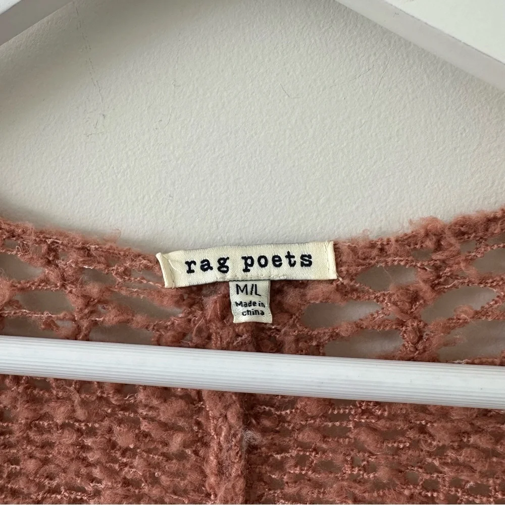 Rag Poets Slouchy Cable Knit Cardigan Oversized Open Front Mauve Pink Boho Beach - Picture 2 of 11